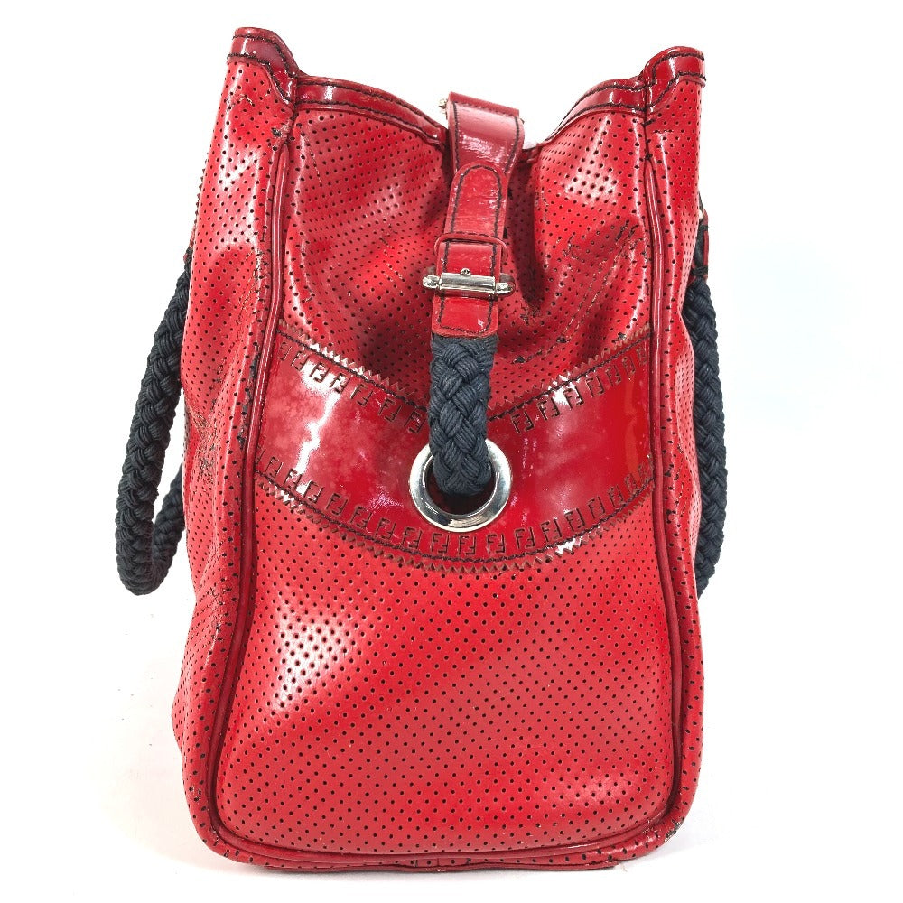 FENDI FF ロゴ エトニコ パンチング カバン 肩掛け トートバッグ ショルダーバッグ エナメル ユニセックス レッド