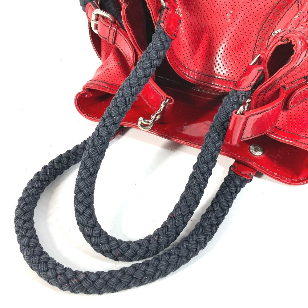 FENDI FF ロゴ エトニコ パンチング カバン 肩掛け トートバッグ ショルダーバッグ エナメル ユニセックス レッド