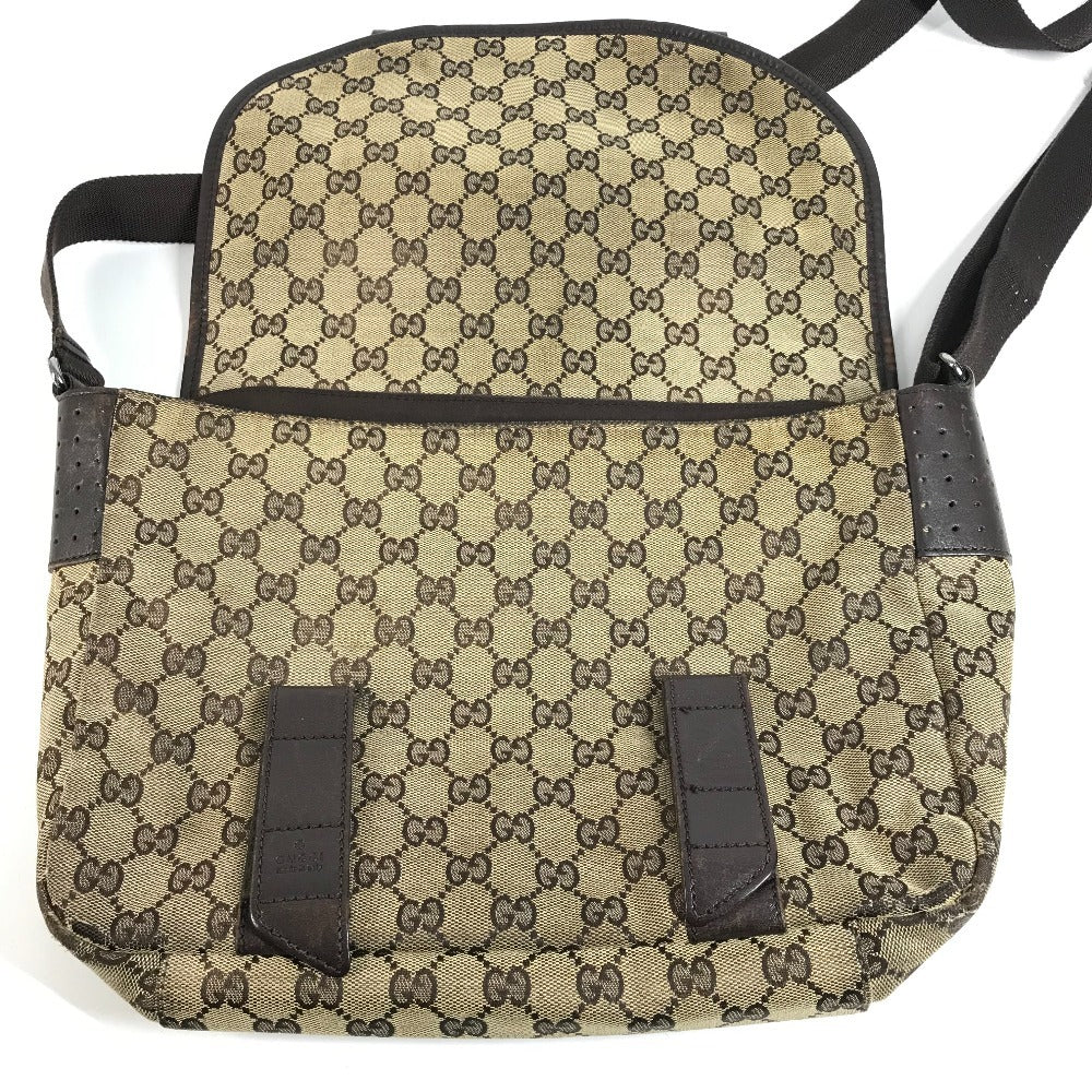 GUCCI 145859 GG ロゴ 斜め掛け カバン フラップ メッセンジャーバッグ ショルダーバッグ GGキャンバス/レザー ユニセックス ベージュ