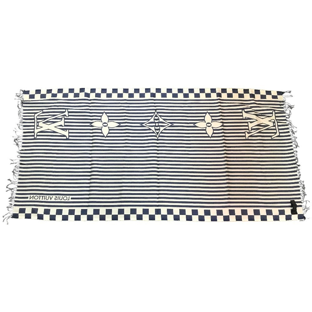 LOUIS VUITTON M78404 ストライプ LV グラフィカル ビーチブランケット フリンジ 毛布 インテリア タオル ブランケット コットン ユニセックス ブルー