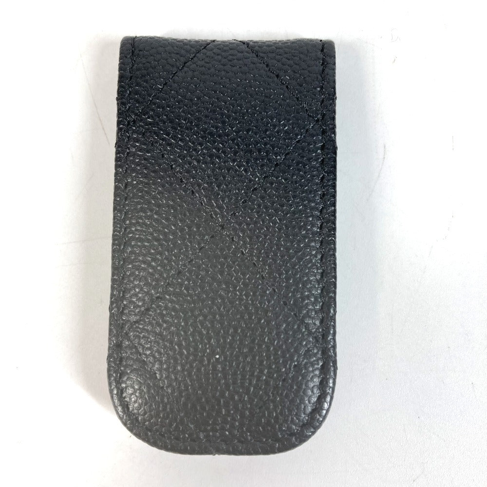 CHANEL CC Coco Mark Logo Matelassé Quilted Wallet Bill Clip Money Clip Caviar Skin Women's Black
