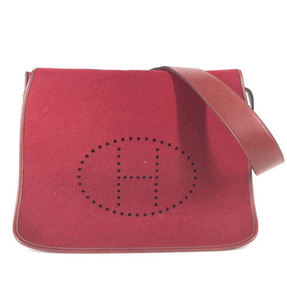 HERMES vintage Logo Hoodie Perforated Logo H Logo Bag Crossbody Flap Shoulder Bag felt / Leather Red Used