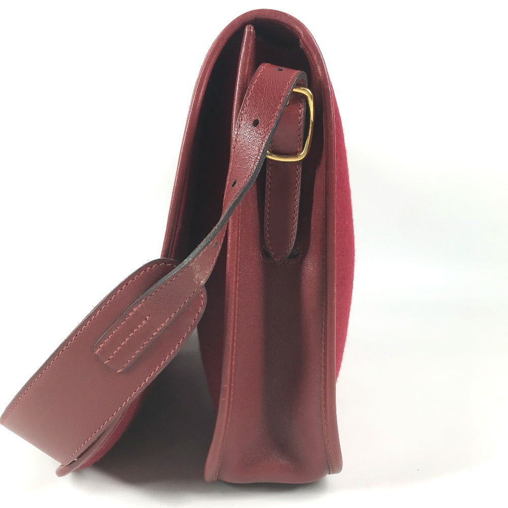 HERMES vintage Logo Hoodie Perforated Logo H Logo Bag Crossbody Flap Shoulder Bag felt / Leather Red Used