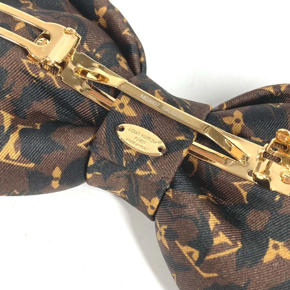 LOUIS VUITTON M03607 Leopard leopard leopard LV Safari Ribbon Hair Clip Hair accessories, hair clips, pins Valletta silk Brown/Black Used