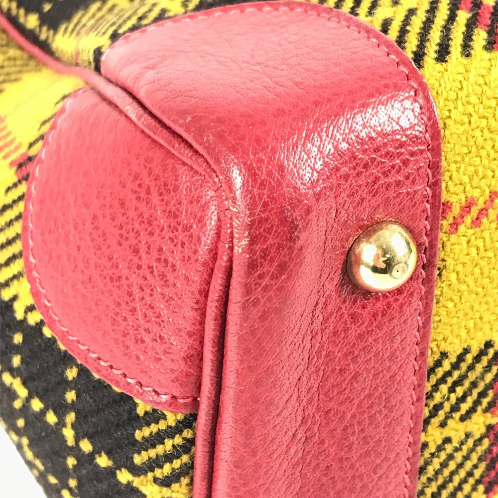 HERMES ギャロップ チェック トートバッグ 肩掛け カバン ショルダーバッグ ウール ユニセックス レッド