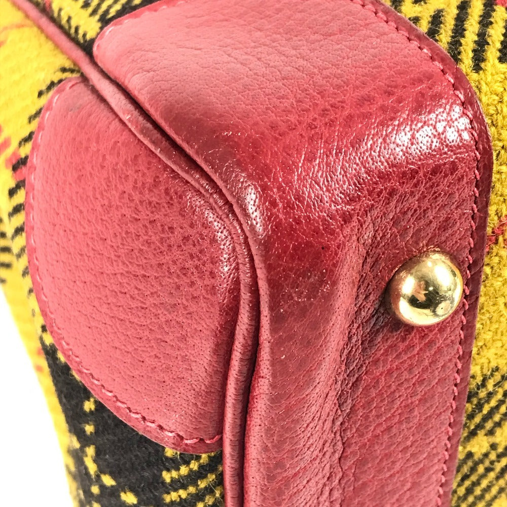 HERMES ギャロップ チェック トートバッグ 肩掛け カバン ショルダーバッグ ウール ユニセックス レッド