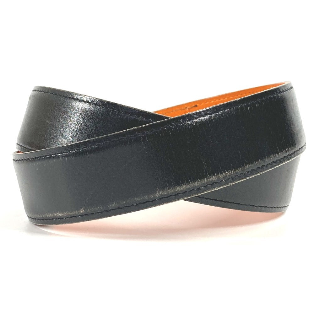 HERMES Bicolor H Belt Logo Accessory Buckle Belt Leather Unisex Black