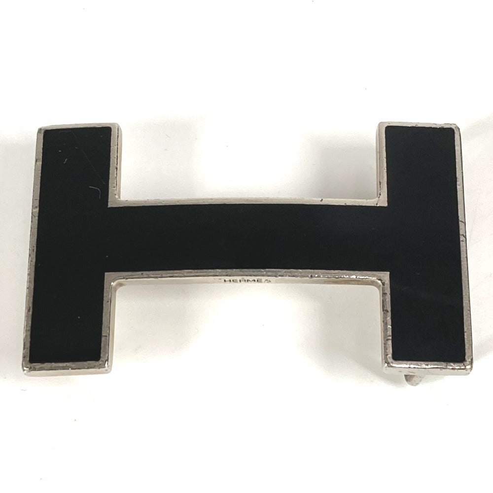 HERMES Bicolor H Belt Logo Accessory Buckle Belt Leather Unisex Black