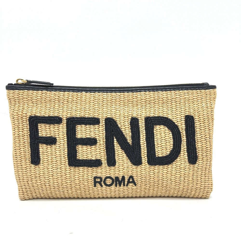 FENDI 8N0149 ストロー ロゴ カバン ポーチ バッグ クラッチバッグ ラフィア ユニセックス ベージュ