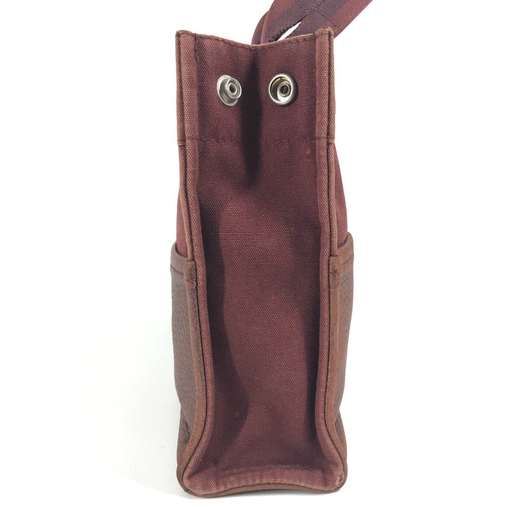 HERMES Half Leather Foulet PM Tote Bag, Leather/Canvas, Unisex, Wine Red