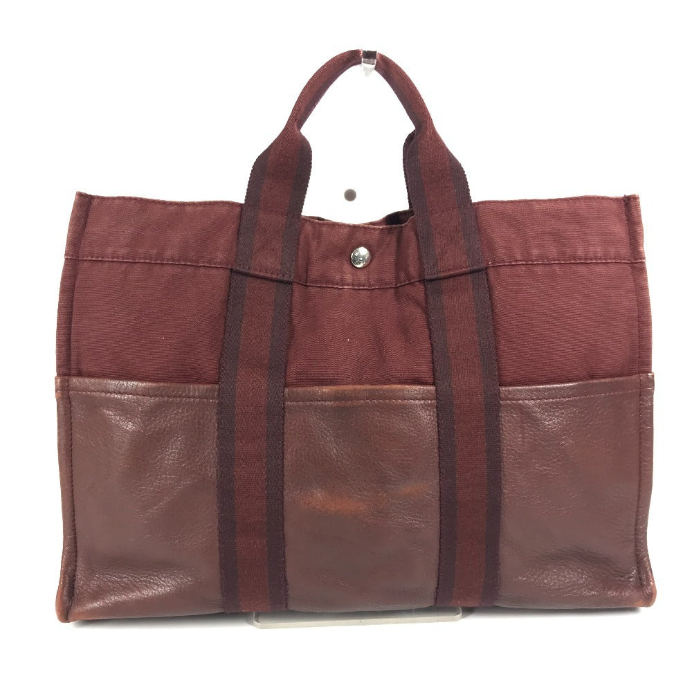 HERMES ハーフレザー 革 フールトゥMM フールトゥ MM カバン トートバッグ ハンドバッグ キャンバス/レザー ユニセックス ワインレッド系