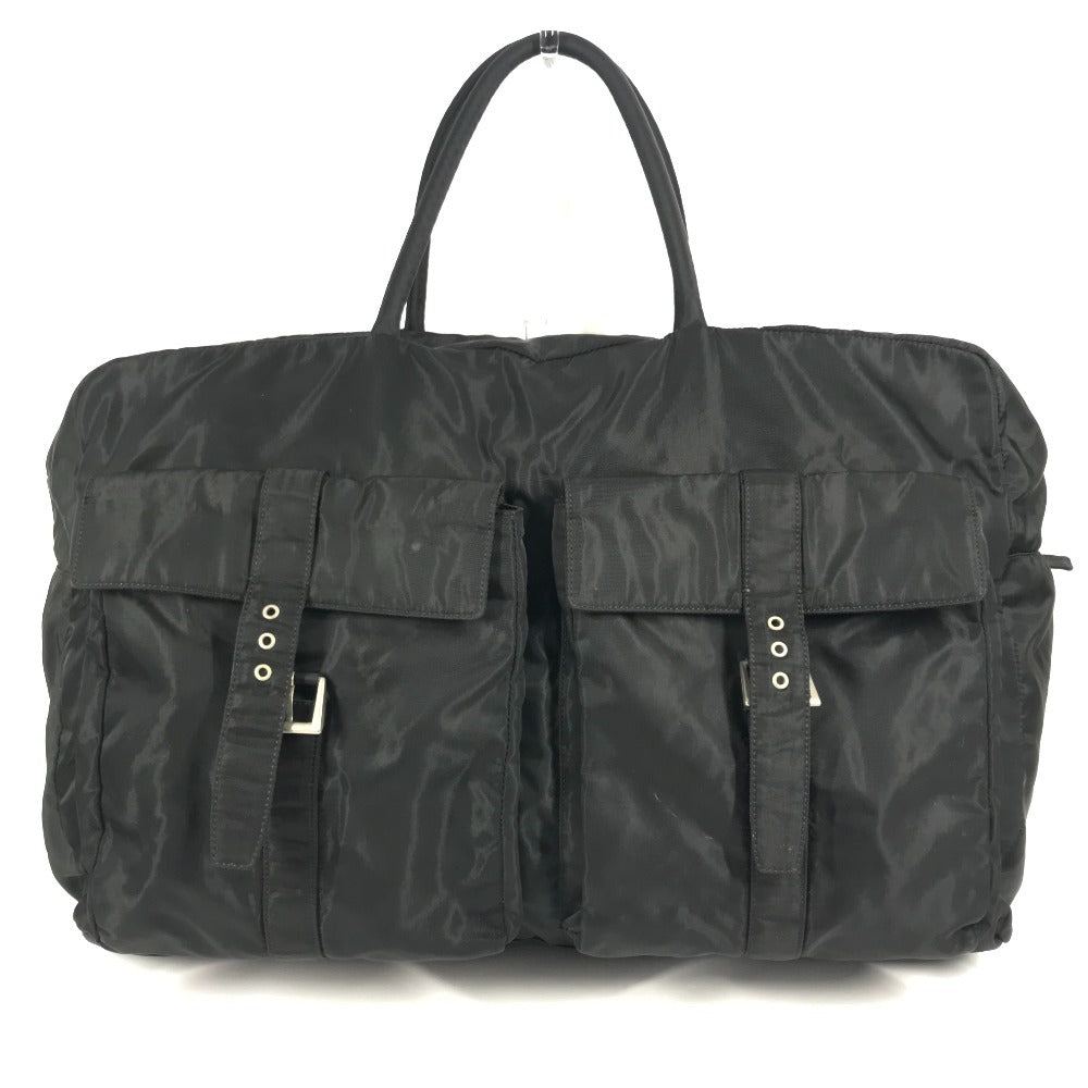 PRADA トライアングルロゴ 三角ロゴ プレート ハンドバッグ カバン トラベルバッグ 旅行バッグ ボストンバッグ ナイロン ユニセックス ブラック