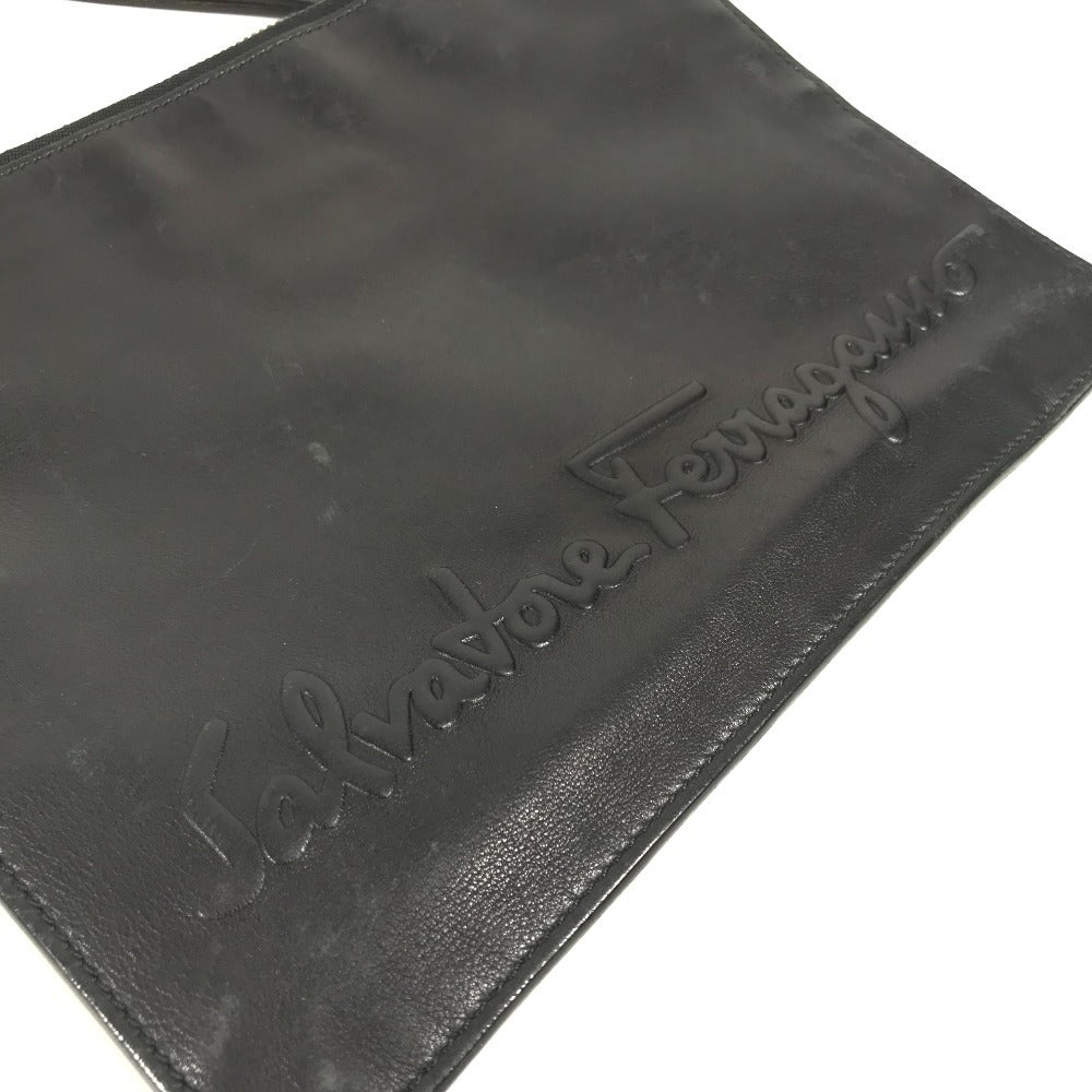 Salvatore Ferragamo ヴィンテージ ロゴ ストラップ付き カバン ポーチ セカンドバッグ クラッチバッグ レザー メンズ ブラック