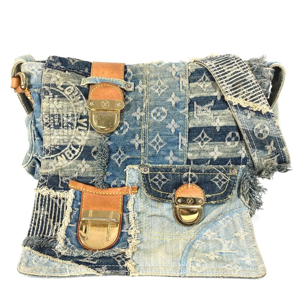 LOUIS VUITTON M95374 モノグラムデニム パッチワーク ポスティ カバン フラップ 斜め掛け メッセンジャーバッグ ショルダーバッグ モノグラムデニム ユニセックス ブルー