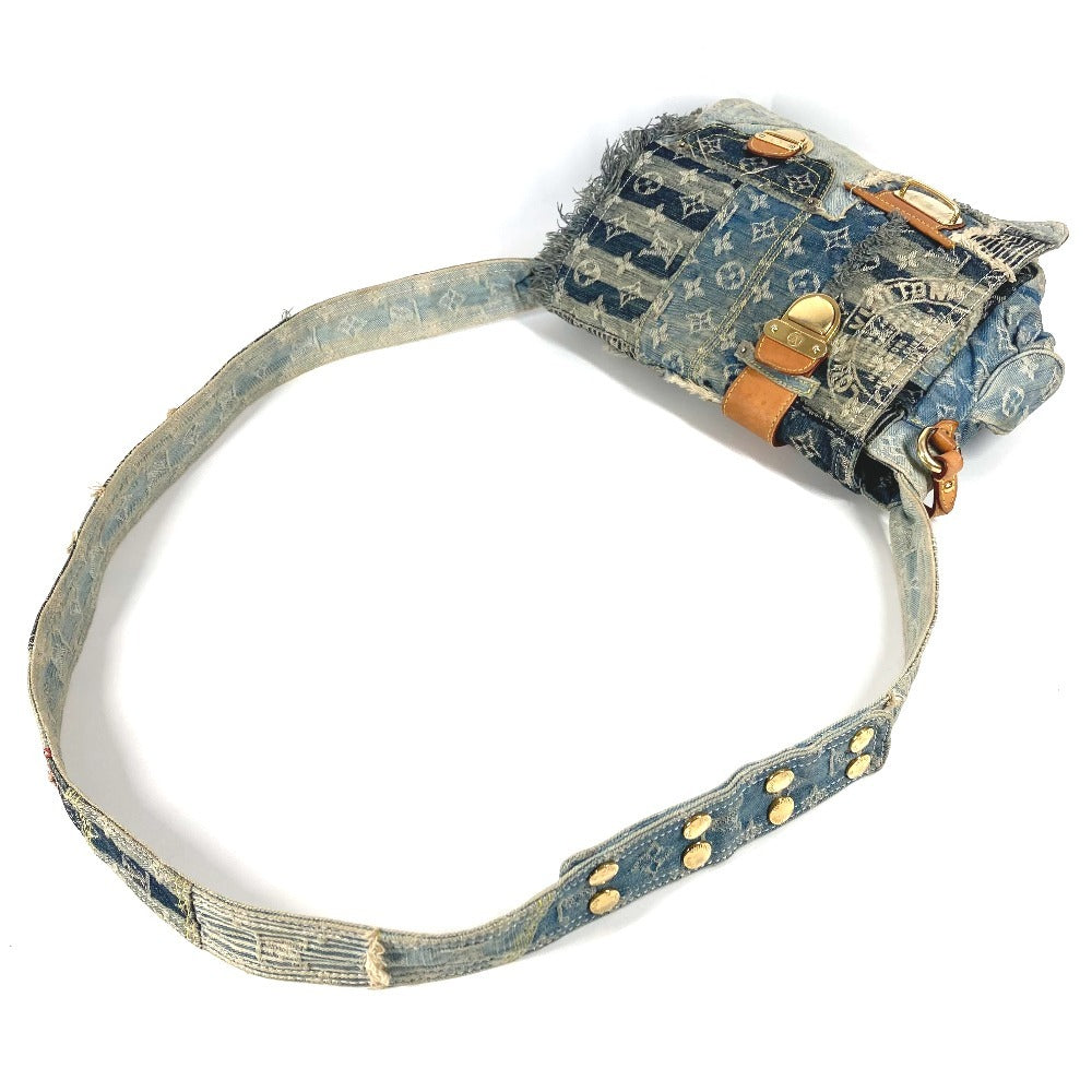 LOUIS VUITTON M95374 モノグラムデニム パッチワーク ポスティ カバン フラップ 斜め掛け メッセンジャーバッグ ショルダーバッグ モノグラムデニム ユニセックス ブルー