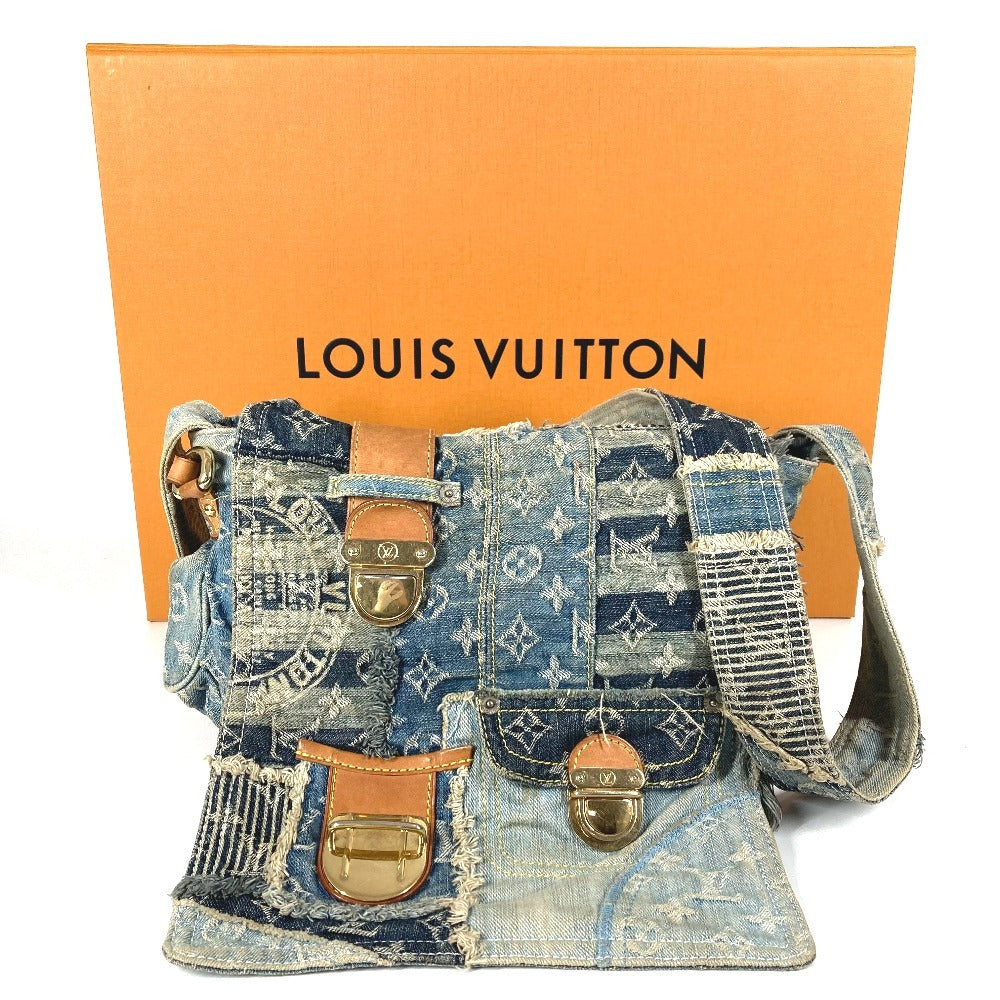 LOUIS VUITTON M95374 モノグラムデニム パッチワーク ポスティ カバン フラップ 斜め掛け メッセンジャーバッグ ショルダーバッグ モノグラムデニム ユニセックス ブルー