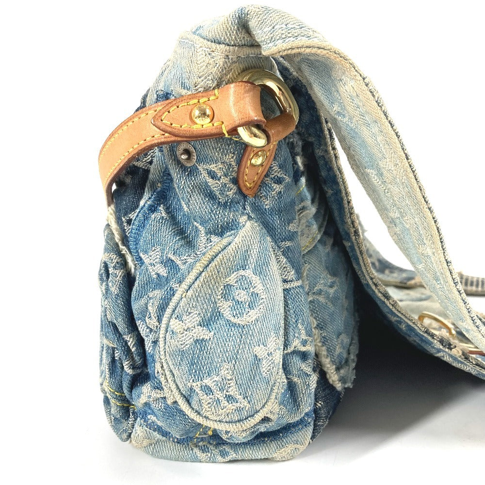 LOUIS VUITTON M95374 モノグラムデニム パッチワーク ポスティ カバン フラップ 斜め掛け メッセンジャーバッグ ショルダーバッグ モノグラムデニム ユニセックス ブルー