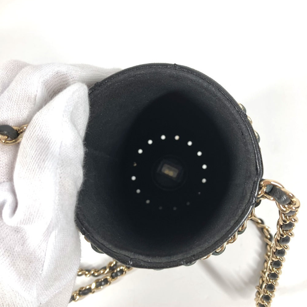 CHANEL AS1324 ウォーターボトル CC ココマーク ロゴ チェーン ケース付き カバン 斜め掛け インテリア 水筒 ボトル ショルダーバッグ レザー レディース ブラック