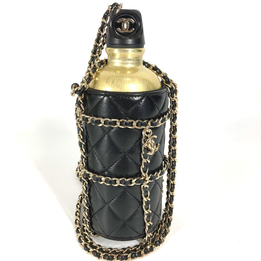 CHANEL AS1324 ウォーターボトル CC ココマーク ロゴ チェーン ケース付き カバン 斜め掛け インテリア 水筒 ボトル ショルダーバッグ レザー レディース ブラック