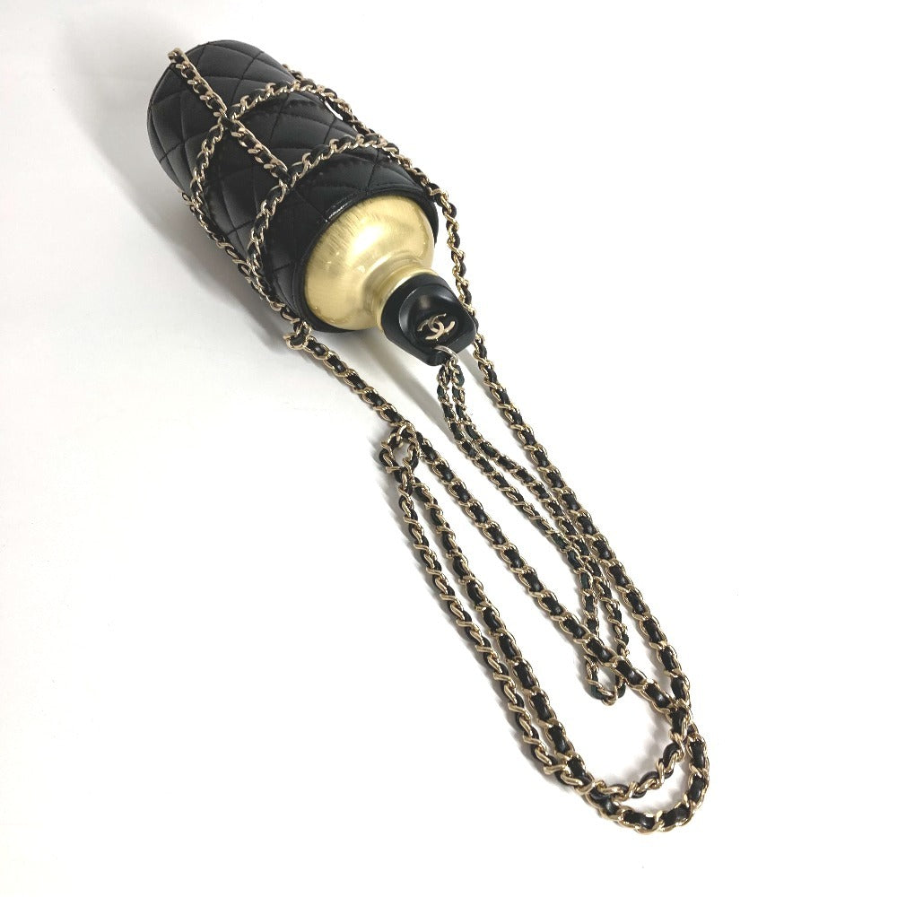CHANEL AS1324 ウォーターボトル CC ココマーク ロゴ チェーン ケース付き カバン 斜め掛け インテリア 水筒 ボトル ショルダーバッグ レザー レディース ブラック