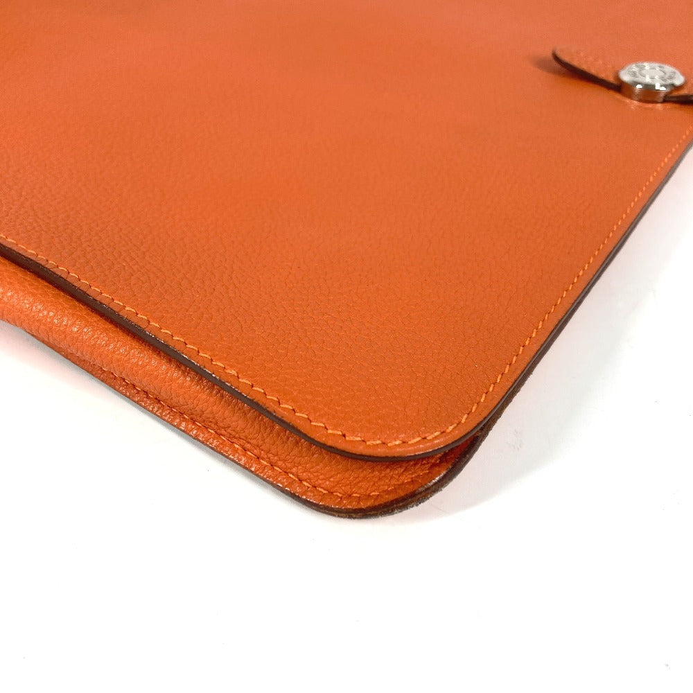 HERMES Dogon Meeting กระเป๋าเอกสาร กระเป๋าคลัตช์ ฝาพับ หนัง Taurillon Clemence Unisex สีส้ม