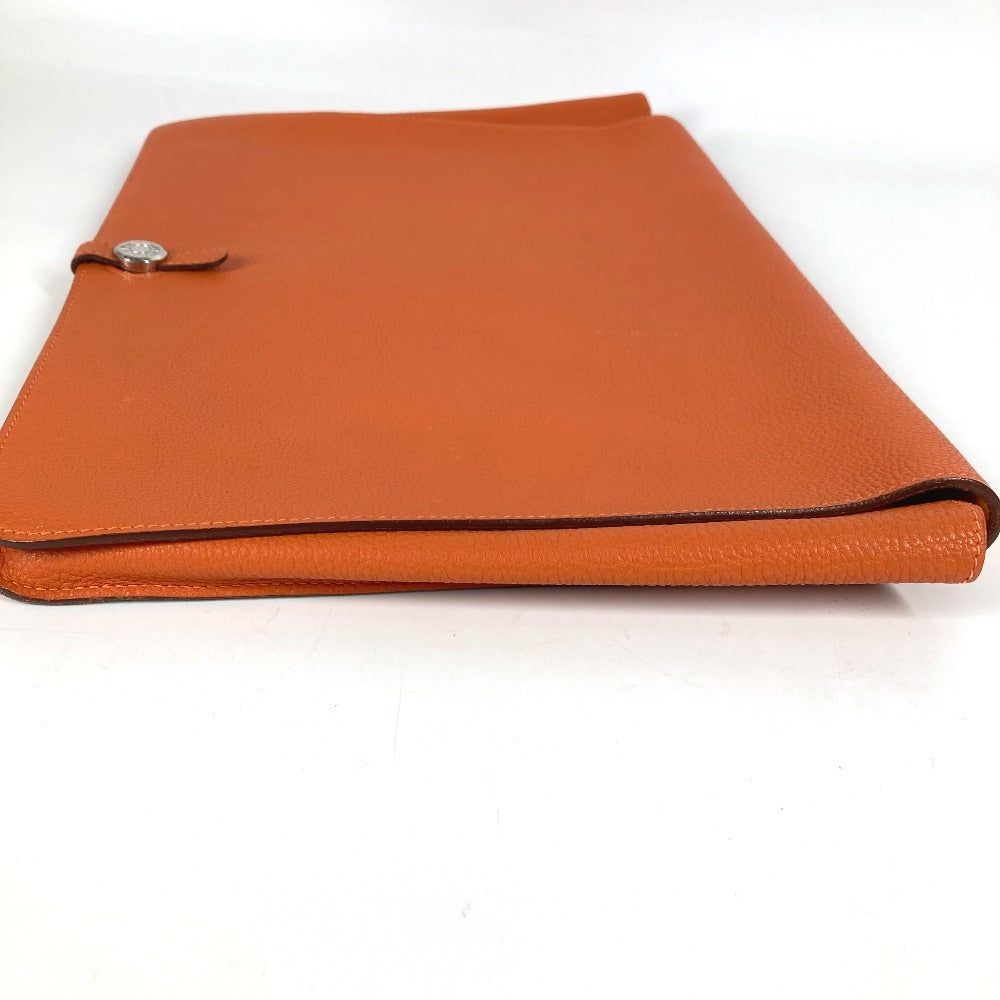 HERMES Dogon Meeting กระเป๋าเอกสาร กระเป๋าคลัตช์ ฝาพับ หนัง Taurillon Clemence Unisex สีส้ม
