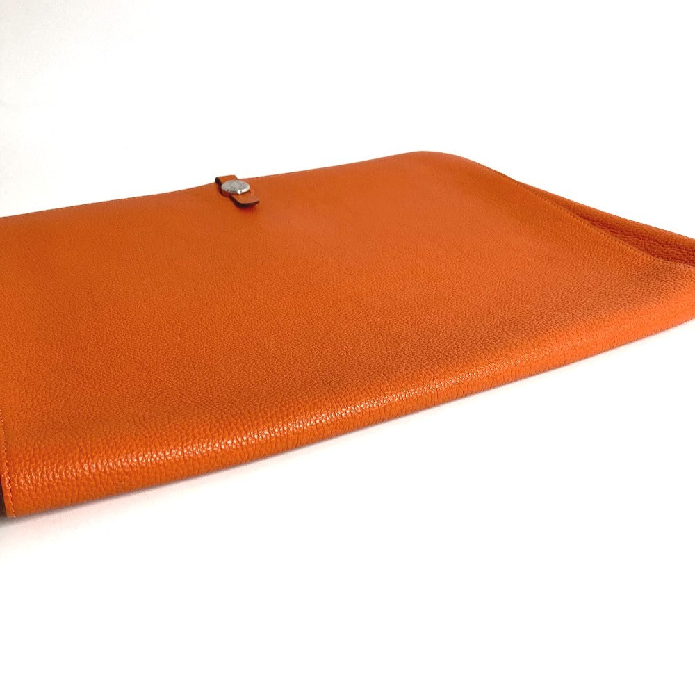 HERMES Dogon Meeting กระเป๋าเอกสาร กระเป๋าคลัตช์ ฝาพับ หนัง Taurillon Clemence Unisex สีส้ม
