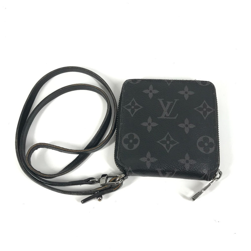 LOUIS VUITTON M80426 モノグラムエクリプス ジッピー コンパクトウォレット ネックストラップ付 ラウンドファスナー 2つ折り財布 モノグラムエクリプスキャンバス ユニセックス ブラック