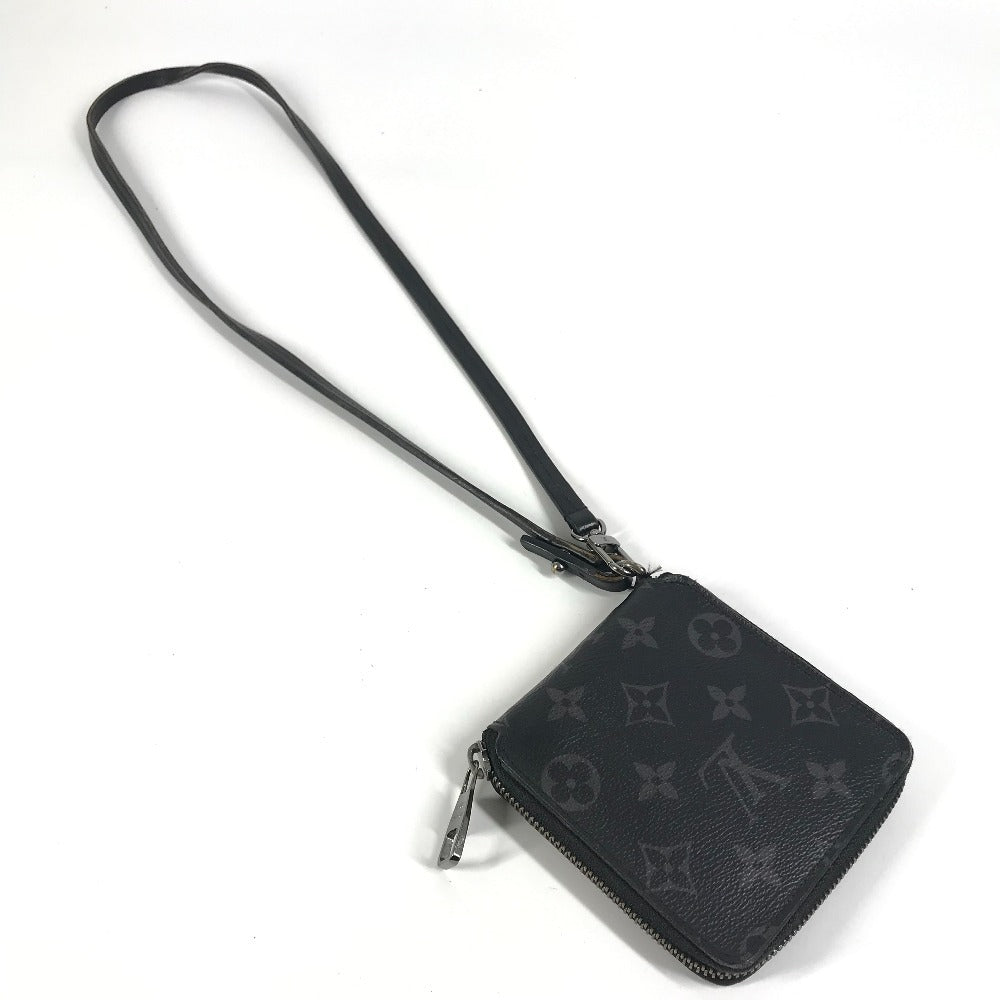 LOUIS VUITTON M80426 モノグラムエクリプス ジッピー コンパクトウォレット ネックストラップ付 ラウンドファスナー 2つ折り財布 モノグラムエクリプスキャンバス ユニセックス ブラック