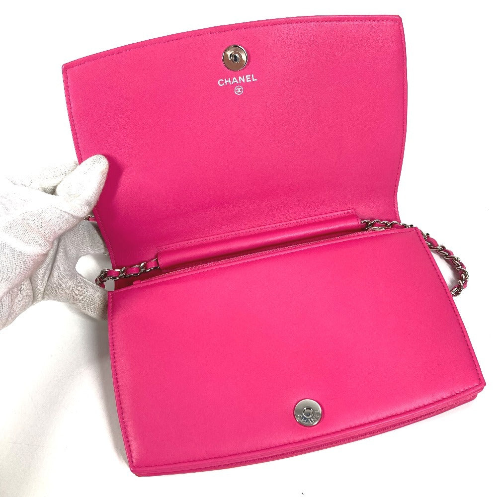 CHANEL Makeup Chain Wallet, Long Wallet, Flap Shoulder Bag, Crossbody Long Wallet, Patent Leather, Women's, Pink