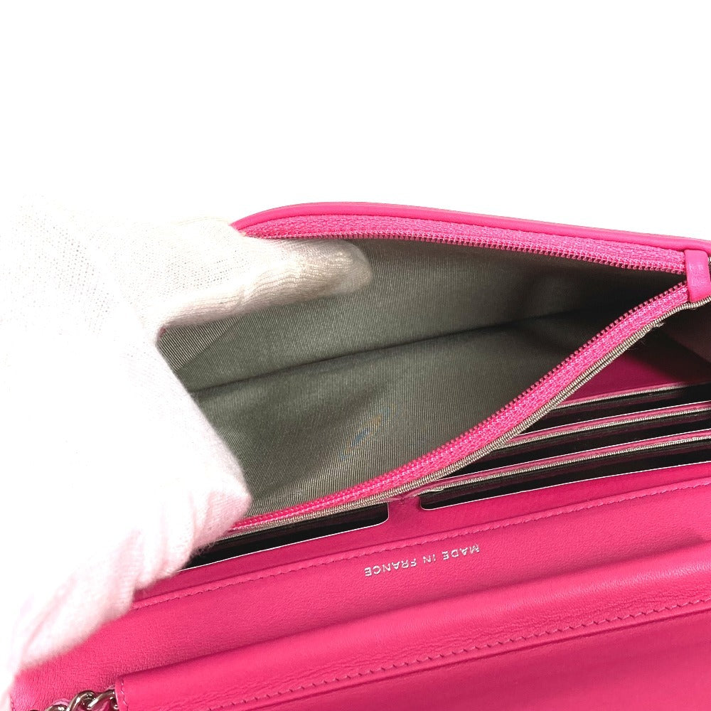 CHANEL Makeup Chain Wallet, Long Wallet, Flap Shoulder Bag, Crossbody Long Wallet, Patent Leather, Women's, Pink