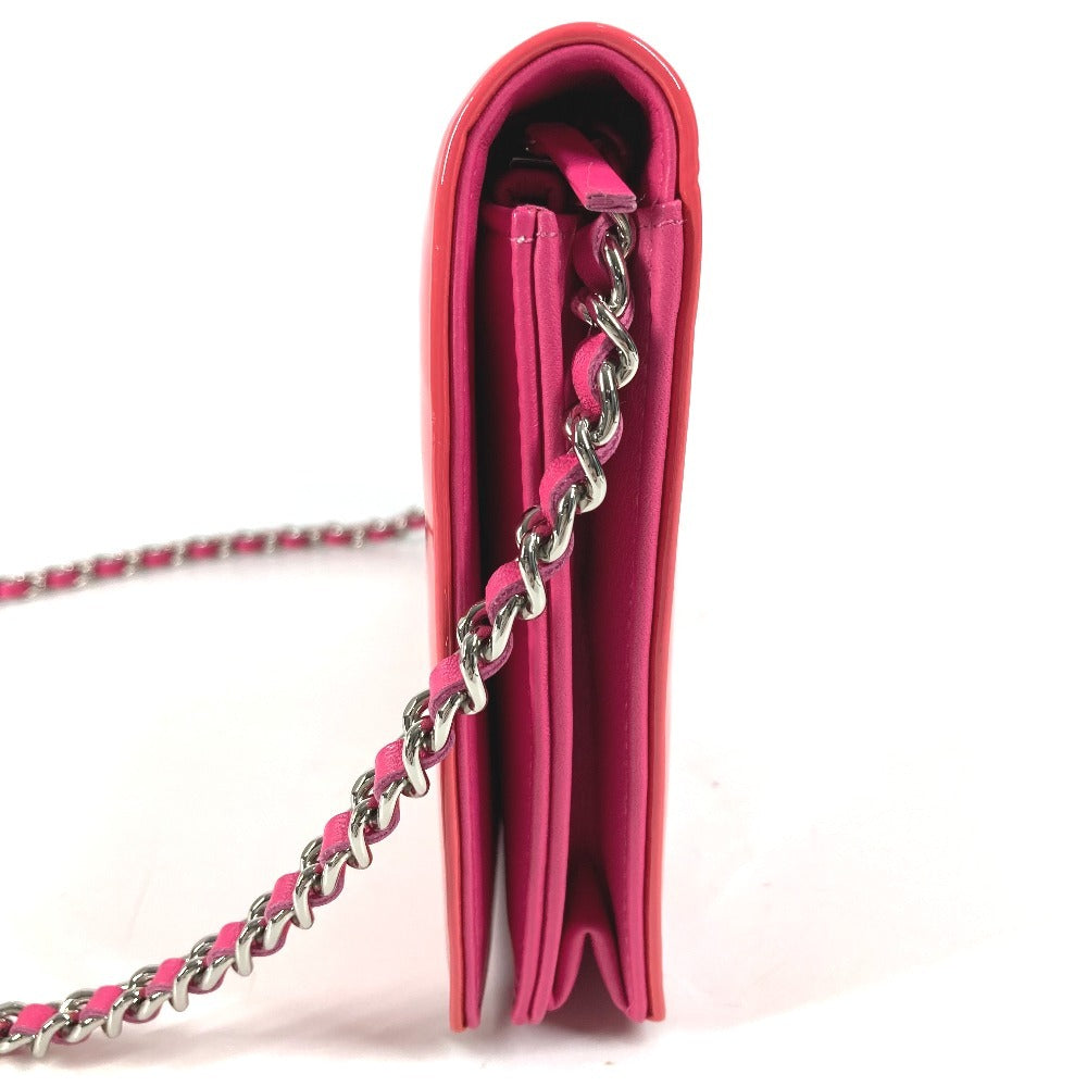 CHANEL Makeup Chain Wallet, Long Wallet, Flap Shoulder Bag, Crossbody Long Wallet, Patent Leather, Women's, Pink