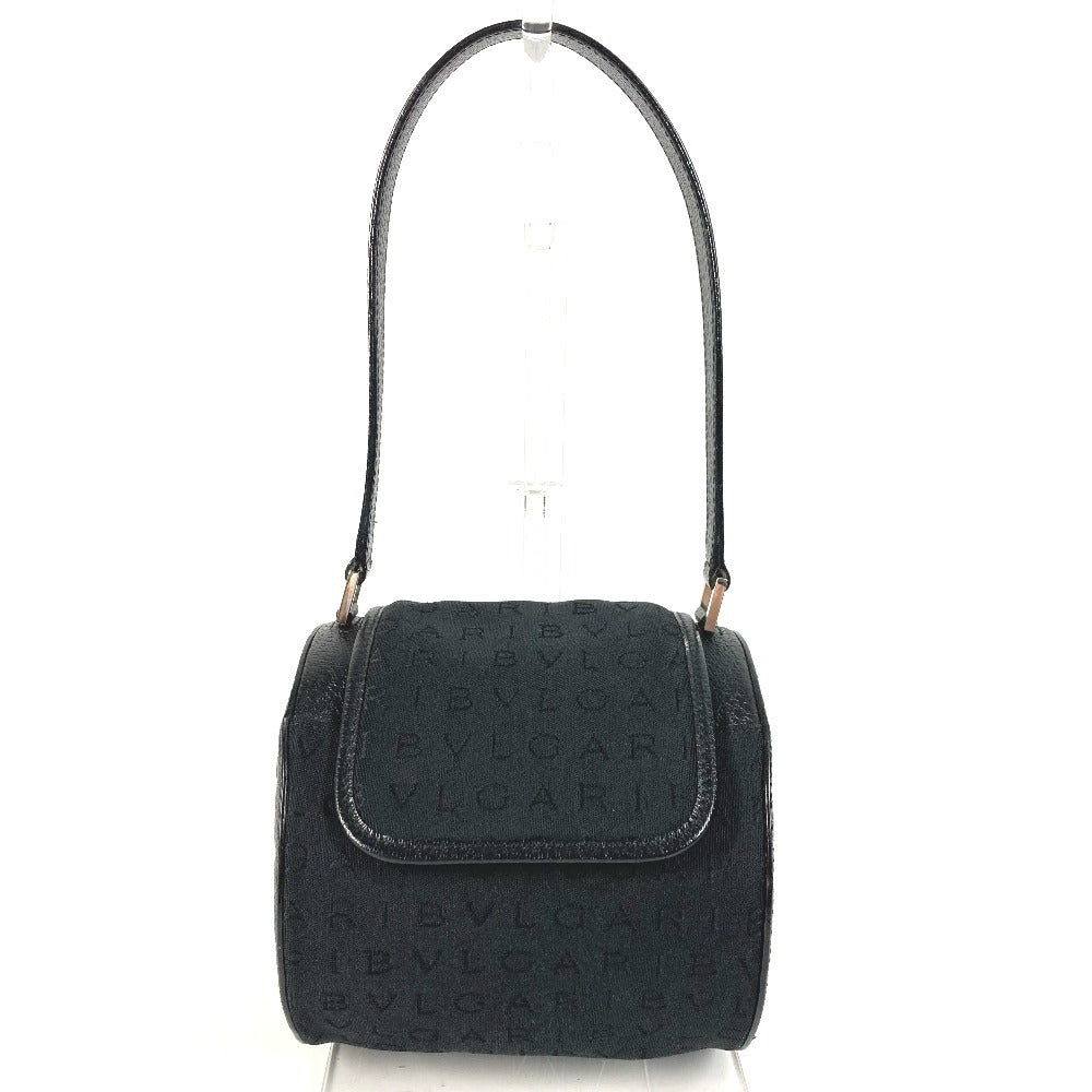BVLGARI ブルガリブルガリ ロゴ カバン フラップ ドラム型 ショルダーバッグ 肩掛け ハンドバッグ レザー/キャンバス レディース ブラック