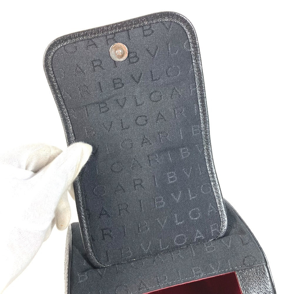 BVLGARI ブルガリブルガリ ロゴ カバン フラップ ドラム型 ショルダーバッグ 肩掛け ハンドバッグ レザー/キャンバス レディース ブラック