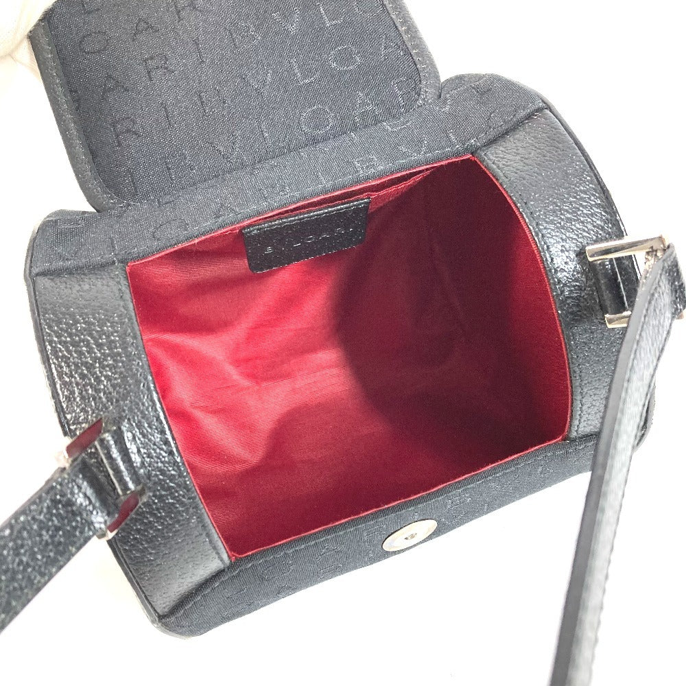 BVLGARI ブルガリブルガリ ロゴ カバン フラップ ドラム型 ショルダーバッグ 肩掛け ハンドバッグ レザー/キャンバス レディース ブラック