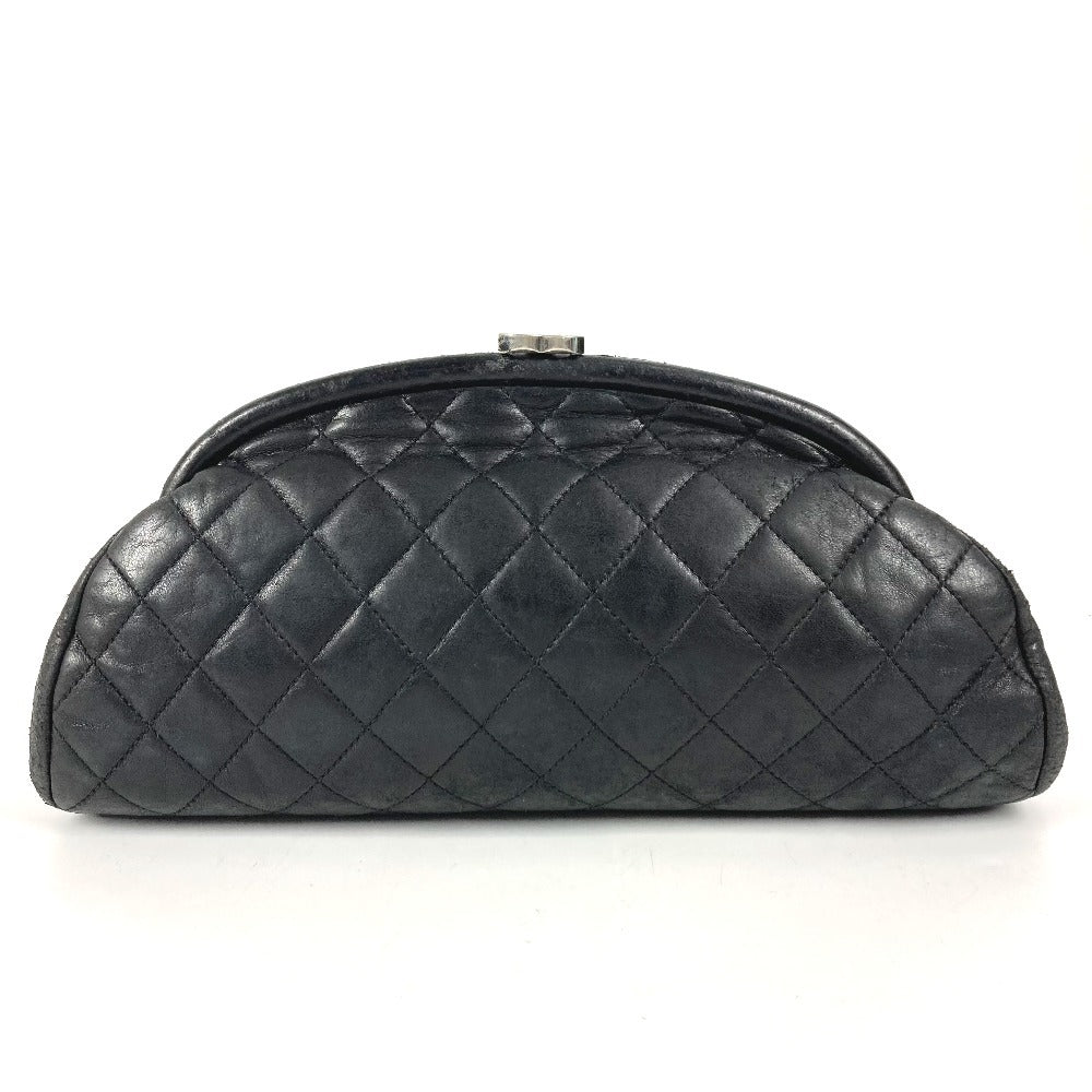 CHANEL CC ココマーク がま口 キルティング セカンドバッグ ポーチ ロゴ クラッチバッグ レザー レディース ブラック