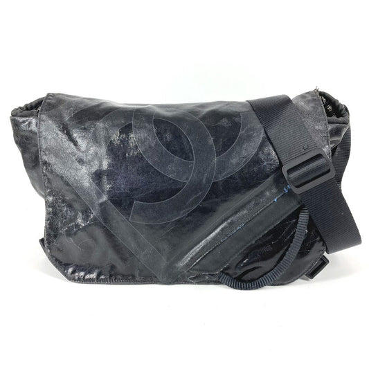 CHANEL スポーツ CC ココマーク ロゴ メッセンジャーバッグ 斜め掛け カバン フラップ ショルダーバッグ コーティングキャンバス レディース ブラック