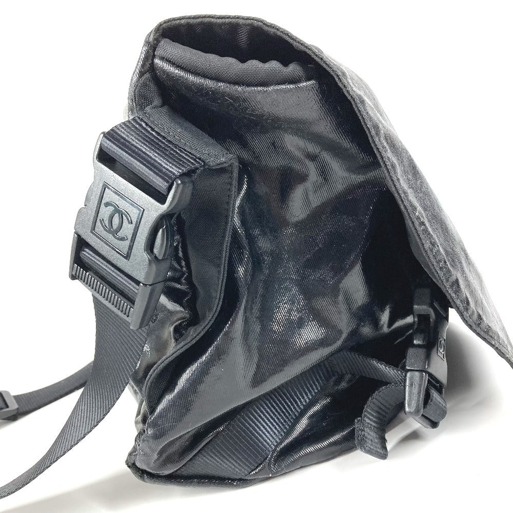CHANEL スポーツ CC ココマーク ロゴ メッセンジャーバッグ 斜め掛け カバン フラップ ショルダーバッグ コーティングキャンバス レディース ブラック