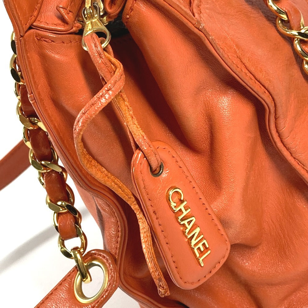CHANEL ヴィンテージ CC ココマーク ロゴ Wチェーン トートバッグ 肩掛け カバン ショルダーバッグ レザー レディース オレンジ
