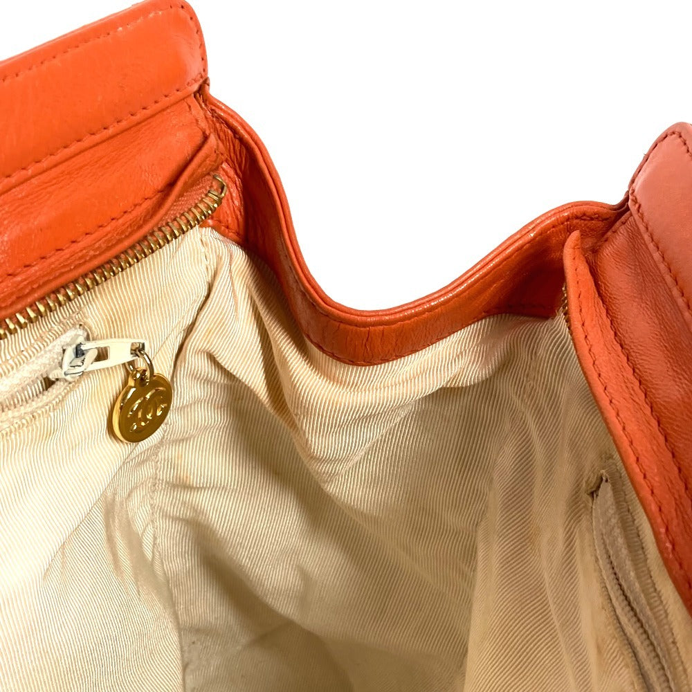 CHANEL ヴィンテージ CC ココマーク ロゴ Wチェーン トートバッグ 肩掛け カバン ショルダーバッグ レザー レディース オレンジ
