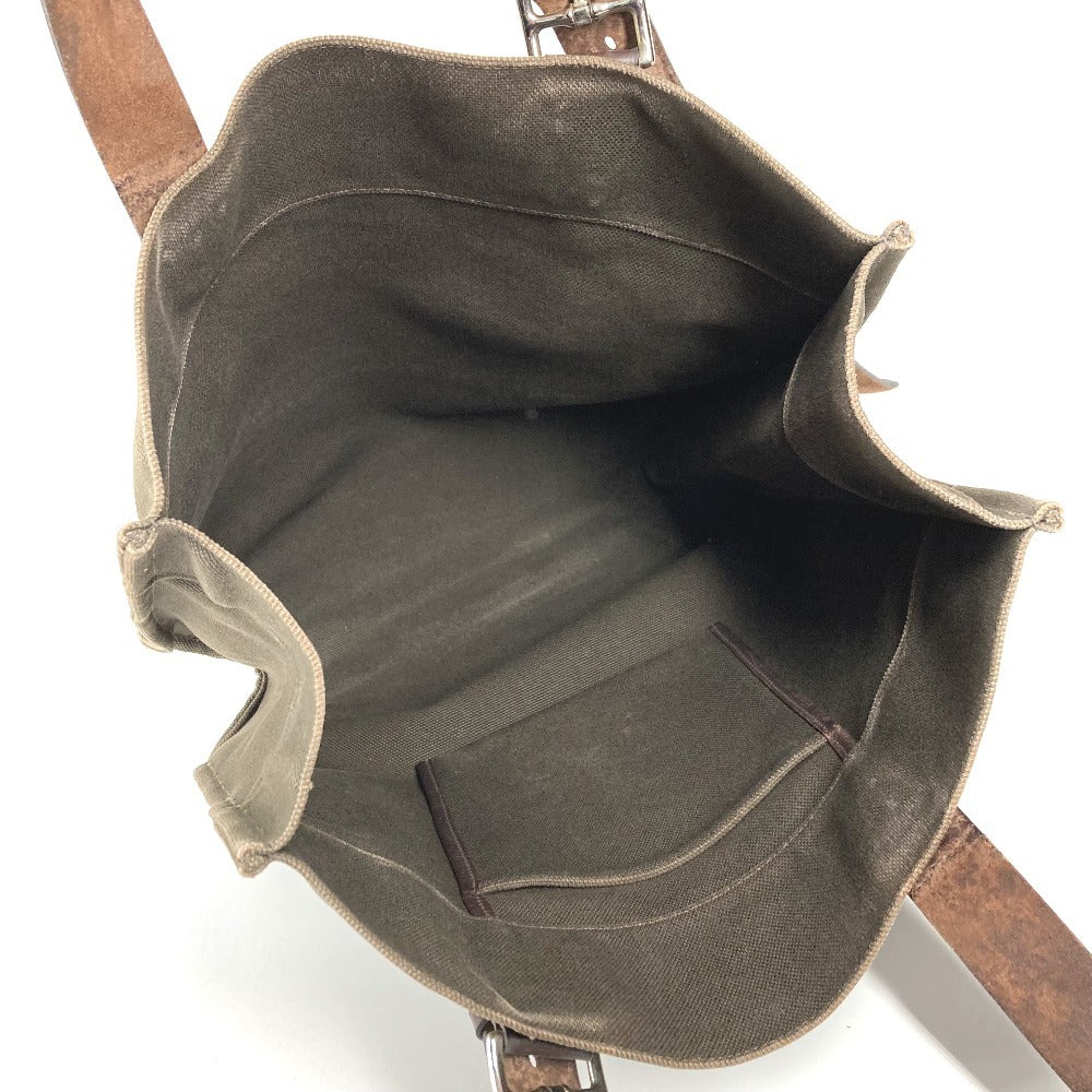 HERMES Etrivière Shopping Tote Bag, Vertical Tote Shoulder Bag, Leather/Canvas, Unisex, Khaki