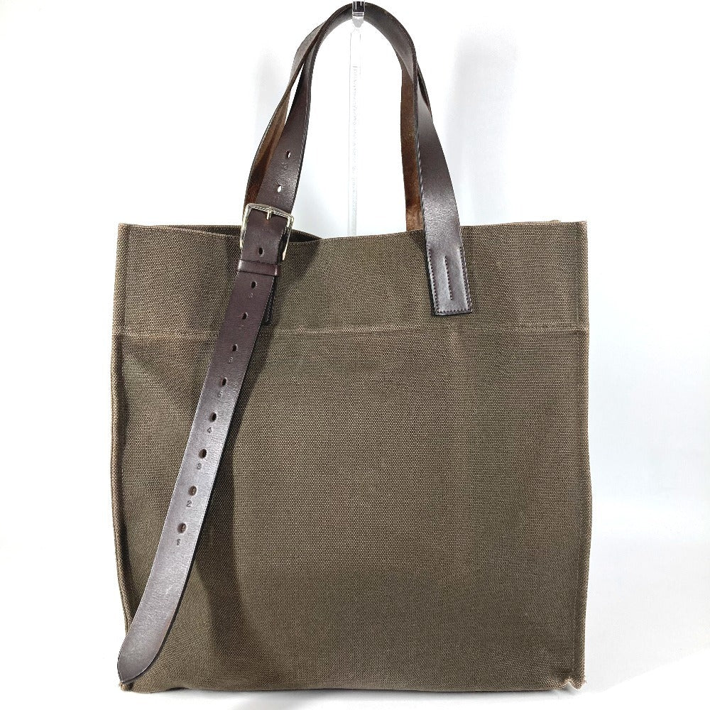 HERMES Etrivière Shopping Tote Bag, Vertical Tote Shoulder Bag, Leather/Canvas, Unisex, Khaki