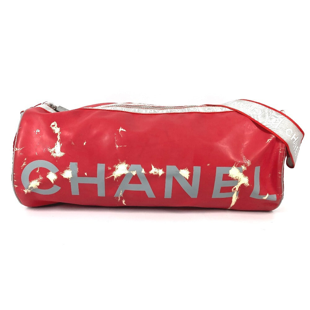 CHANEL Sport CC Coco Mark Logo Cylindrical Drum-Shaped Shoulder Bag, Rubber, Unisex, Red