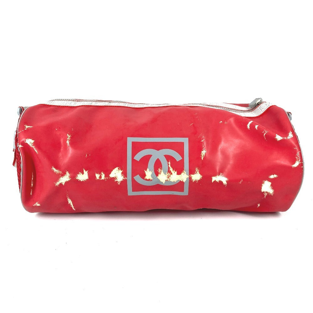 CHANEL Sport CC Coco Mark Logo Cylindrical Drum-Shaped Shoulder Bag, Rubber, Unisex, Red
