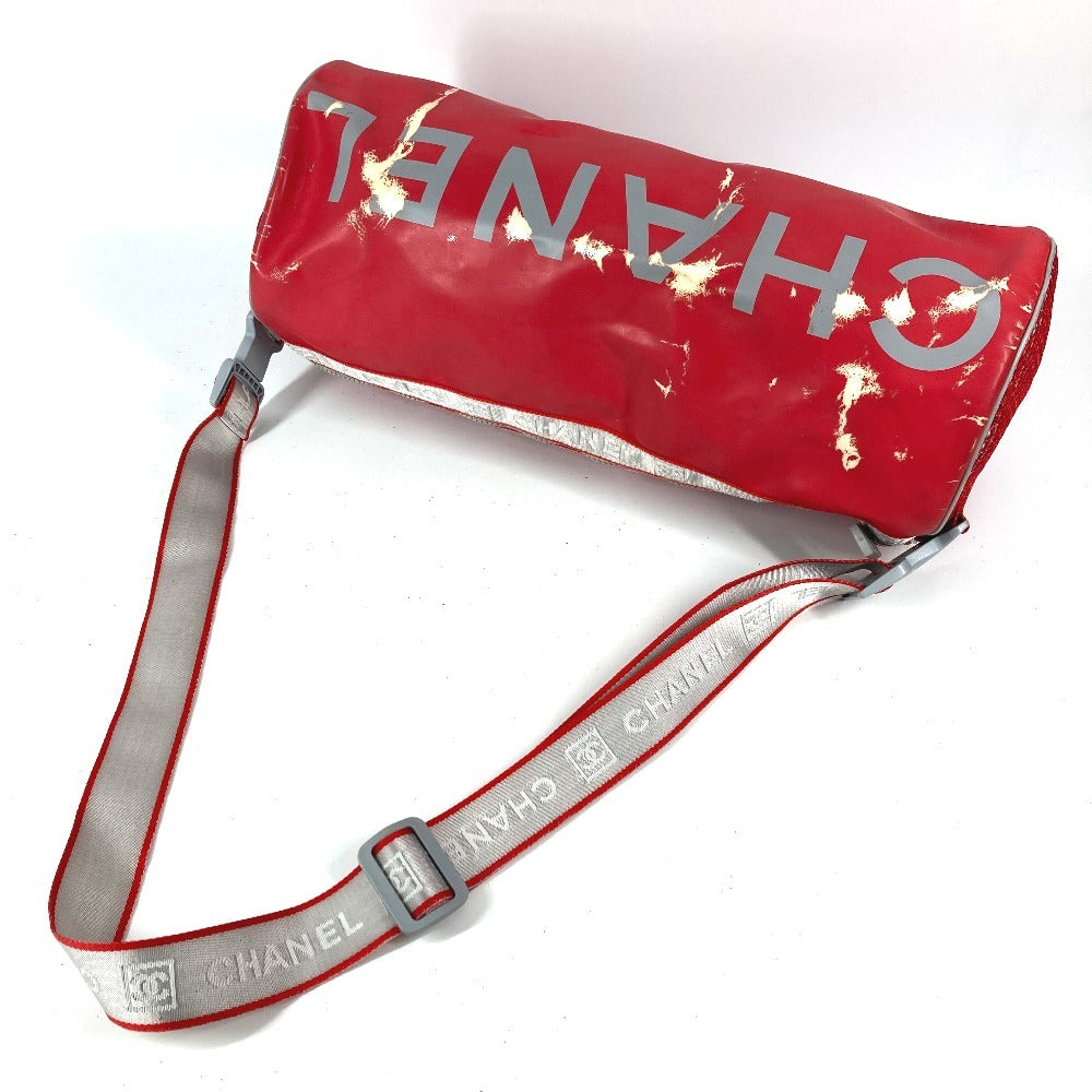 CHANEL Sport CC Coco Mark Logo Cylindrical Drum-Shaped Shoulder Bag, Rubber, Unisex, Red