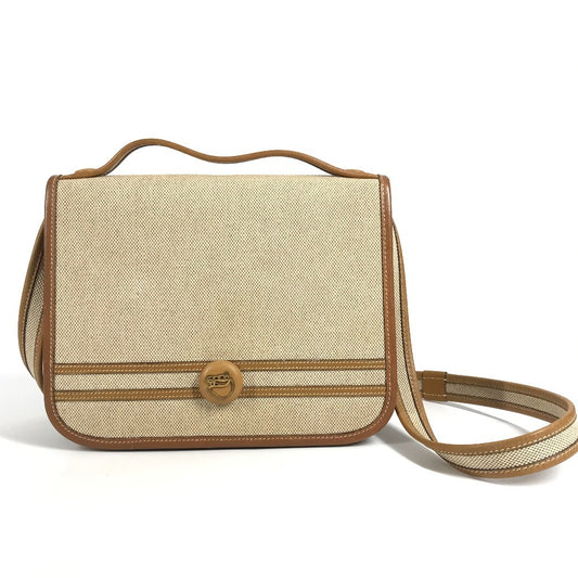 HERMES 馬 シュバル ロゴ ヴィンテージ ジョッキー カバン 斜め掛け フラップ ポシェット 2WAYバッグ ハンドバッグ ショルダーバッグ レザー/キャンバス ユニセックス ベージュ