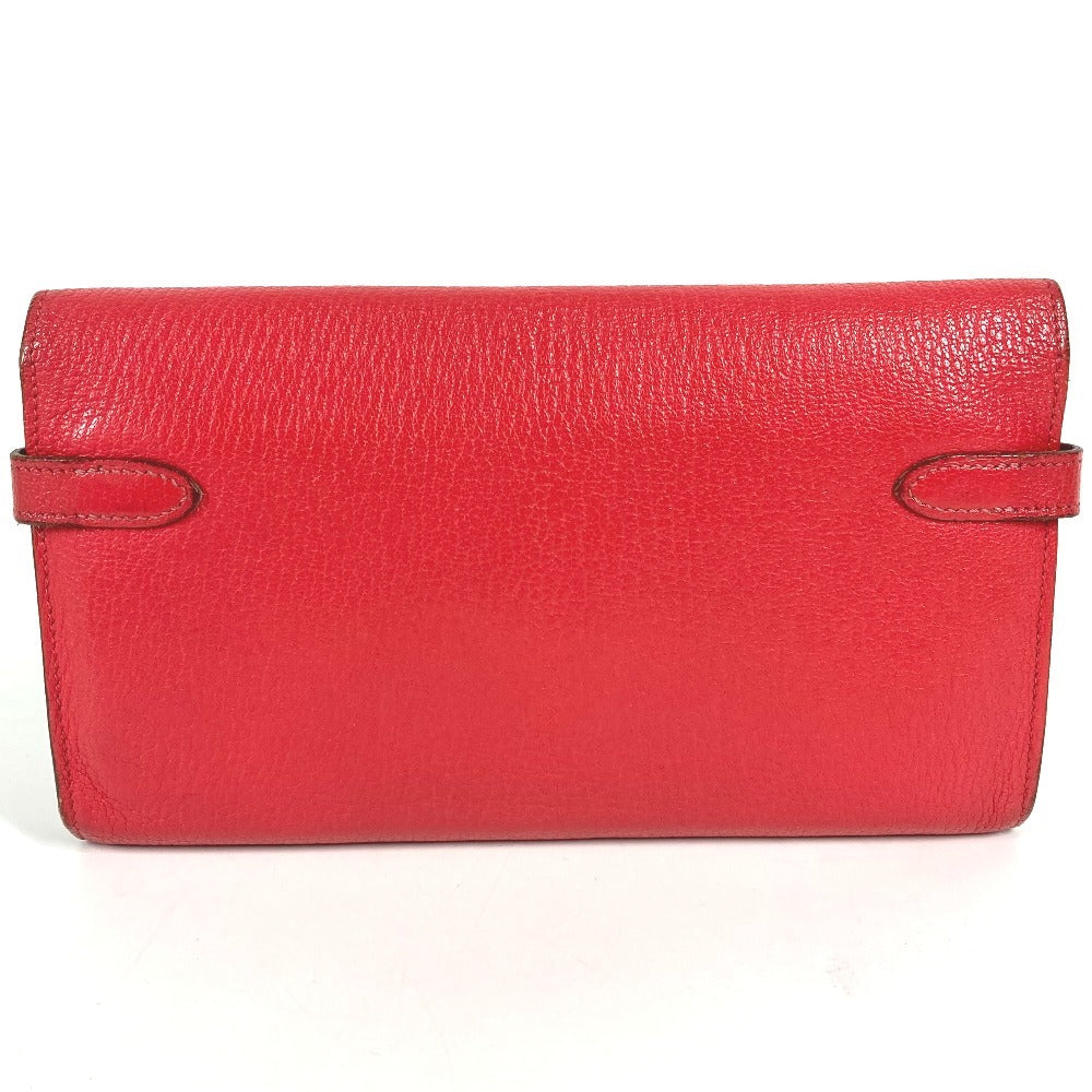 HERMES Kelly Wallet Long Wallet, Chevre Leather, Women's, Red