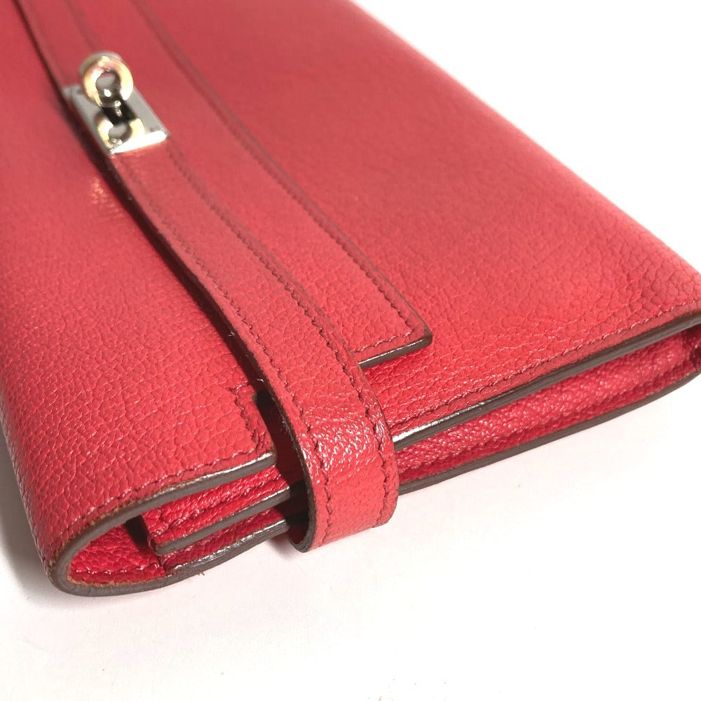HERMES Kelly Wallet Long Wallet, Chevre Leather, Women's, Red