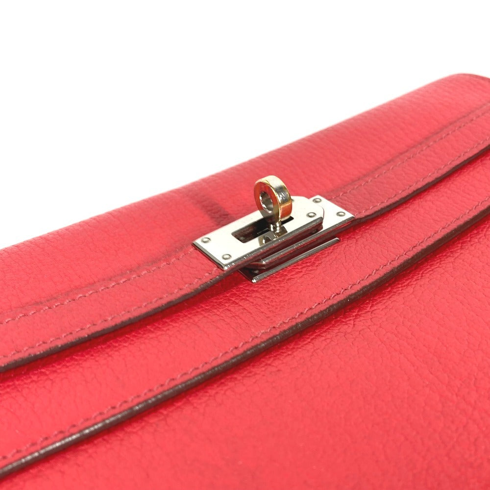 HERMES Kelly Wallet Long Wallet, Chevre Leather, Women's, Red