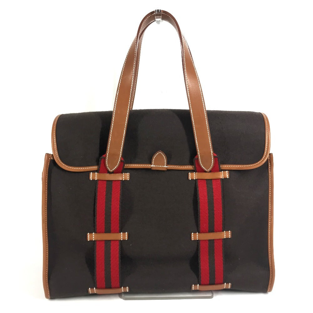 HERMES カメイル ストライプ ロゴ カバン トートバッグ ハンドバッグ レザー/スエード ユニセックス ブラウン